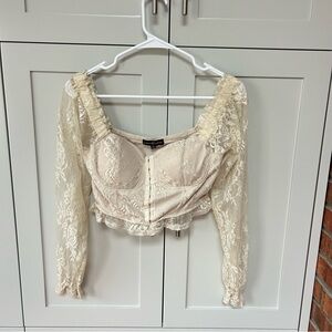 Almost Famous Cream Lace Long-Sleeve Corset Crop Top